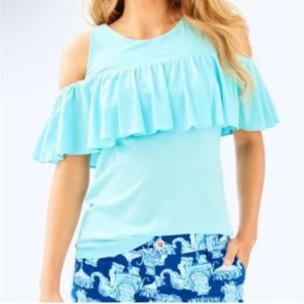 Lilly Pulitzer Women’s Lyra Blue Ruffle Cold Shoulder Top - Size XS
